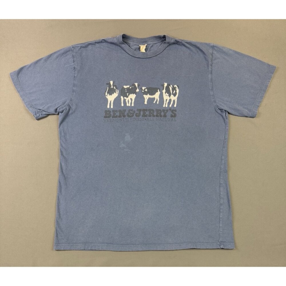 Vintage Y2K Ben & Jerrys Vermont's Finest Ice Cream Cow Logo Promo Food Snack T